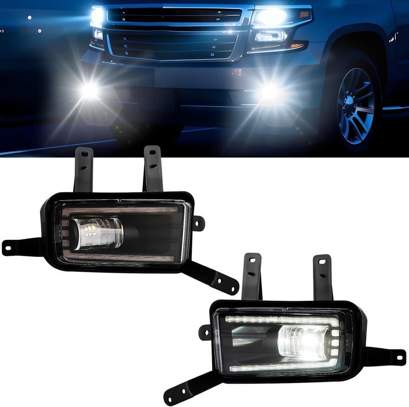 BOXLIGHT LED Fog Lights W/DRL and Dynamic Turn Signals Fit for 2015-2020 Chevy Suburban Tahoe GMC Yukon & Yukon XL Bumper Driving Lamps Fog Lamps - Image 2